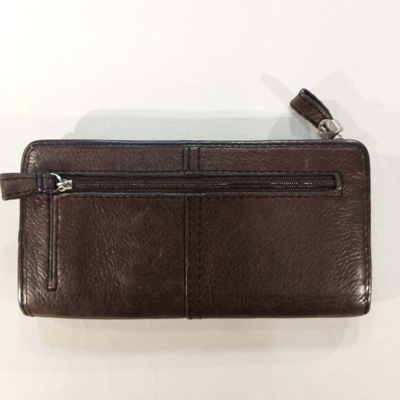 Fossil Brown Leather Zip Around Wallet Keyhole Logo Multiple Slots - Picture 2 of 7
